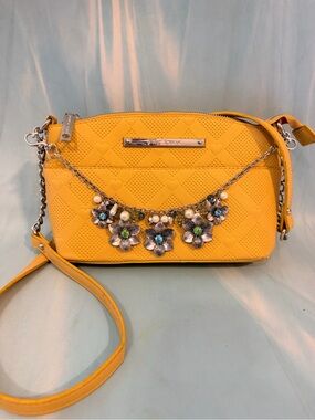 Betsey Johnson Yellow diamond & Heart Crossbody with Floral Charm Chain